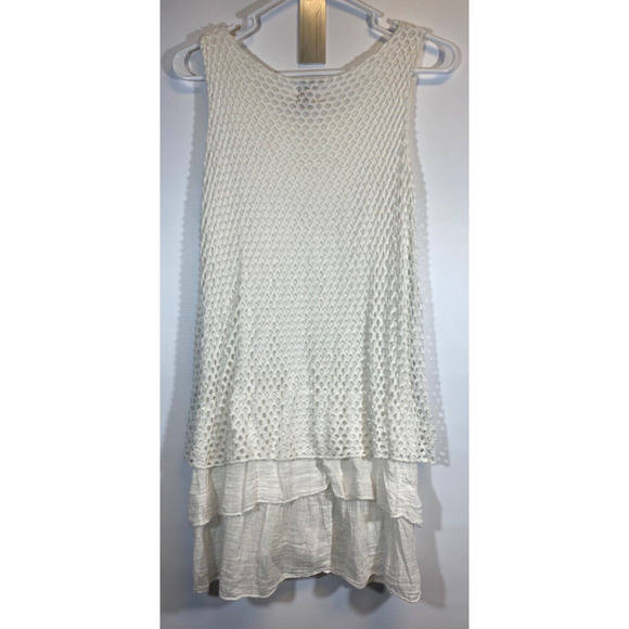 Le Marais Women's M White Sleeveless Ruffled Lace Mesh Italy Dress Crochet D20 - Picture 4 of 6
